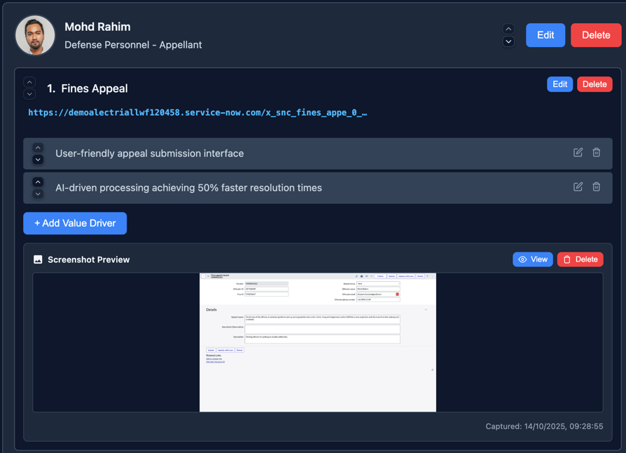 Setup page showing screenshot thumbnail preview below a chapter with View and Delete buttons